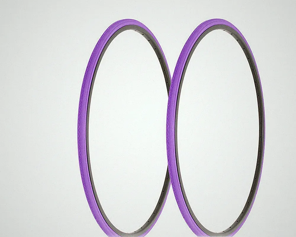 2 DURO BICYCLE WIRE BEAD 27 x 1 LIGHTWEIGHT PURPLE TIRES TOURING SLICK TREAD.