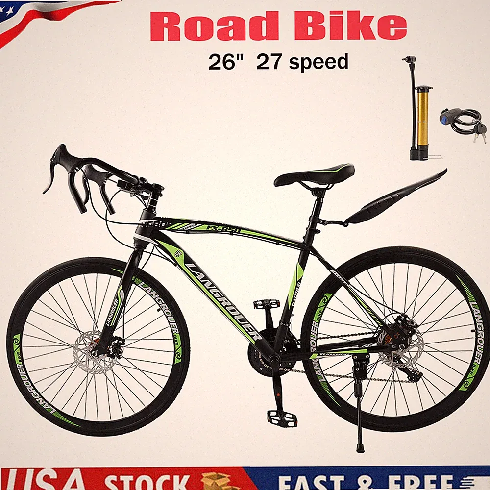 27 speed Road Bike Racing Bicycle 700C 26" Wheels Adult Black+Green U
