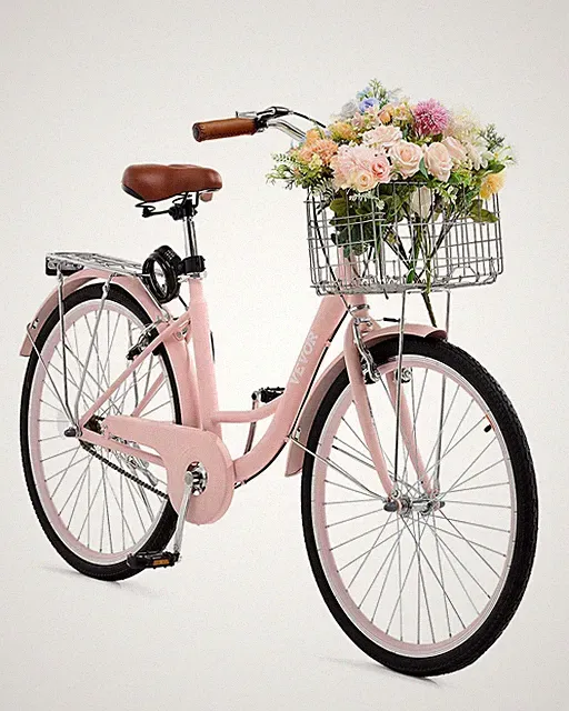 Cruiser Bike,1-Speed,26-Inch Pink Beach Cruiser Bike with Large Capacity Baske