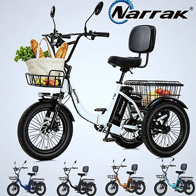 Narrak Fat Tire Folding Electric Trike Peak 1100W 624WH Removable Battery