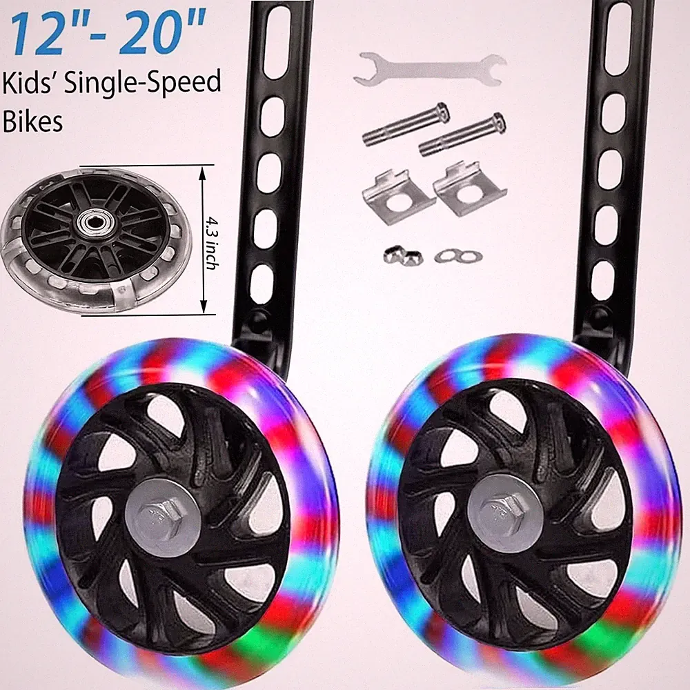 Training Wheels Bicycle for 12/14/16/18/20Inch Bike W/Flash Light Wheel 1Pair