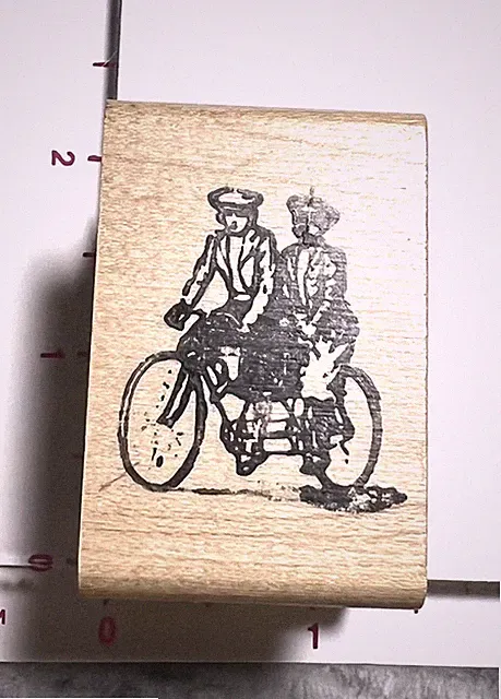 Vintage Tandem Bicycle 1 1/2 x 1 1/2" Rubber Stamp, Couple Stamp, People Stamp